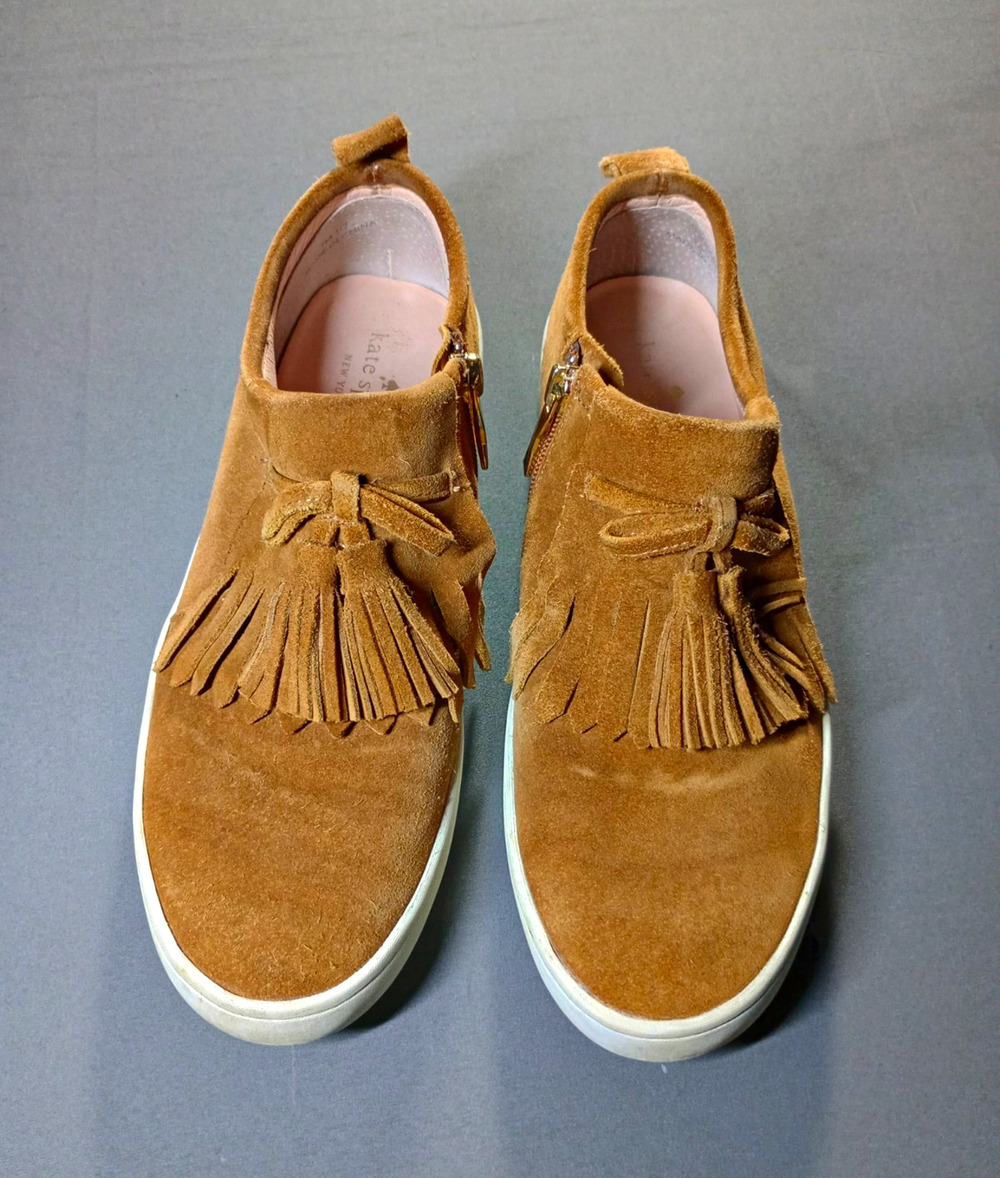 kate spade new york Brown Suede Fringe Zip Low Casual sneakers women's size 7.5